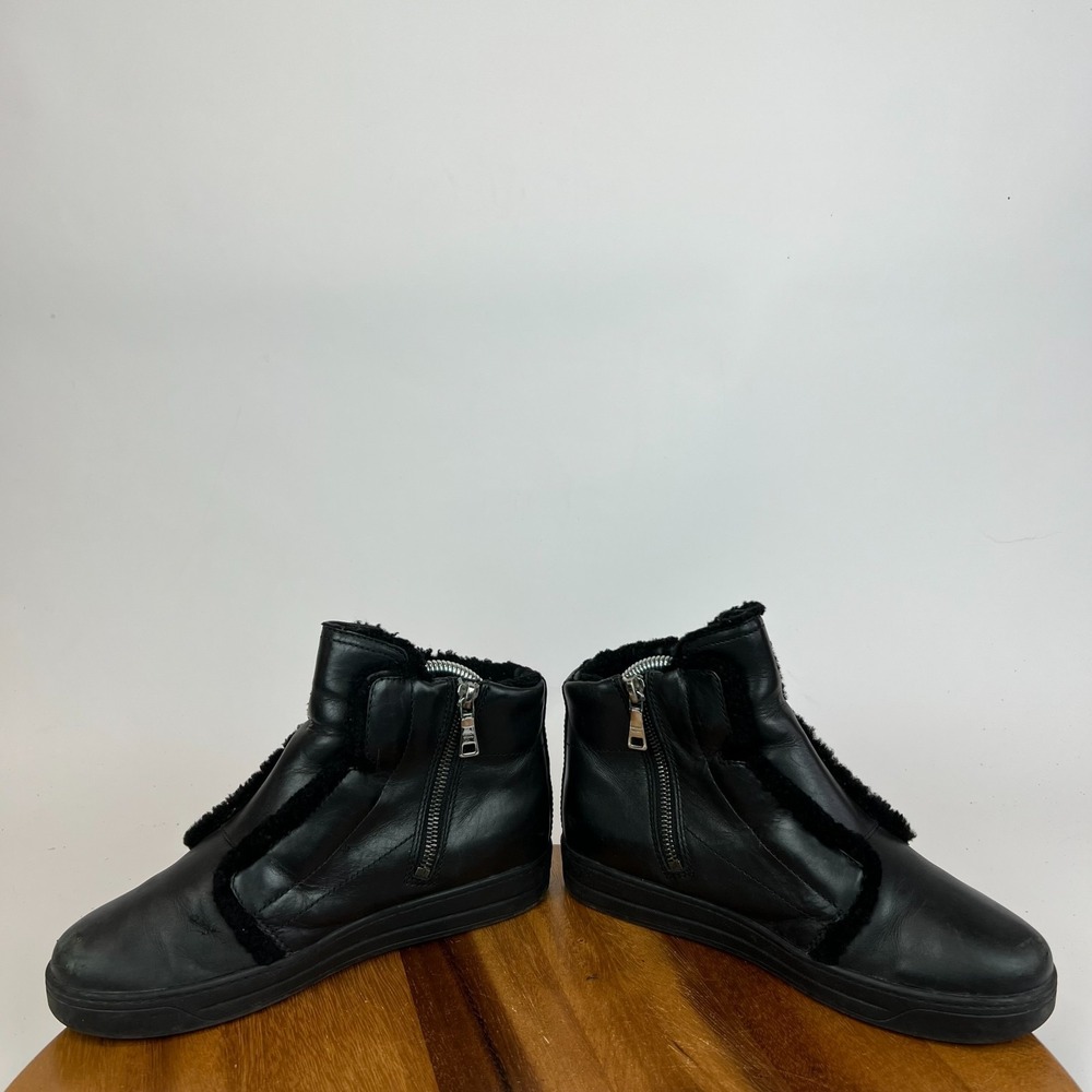 Womens Prada Sport Black Leather Shearling‎ High Top Hidden Wedge Sneakers EU 36 - Picture 8 of 12